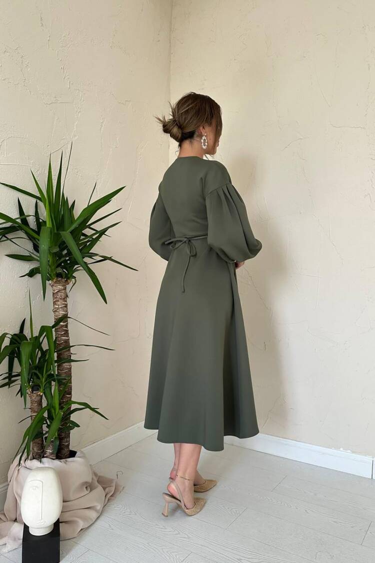Green Modest Fit And Flare Dress