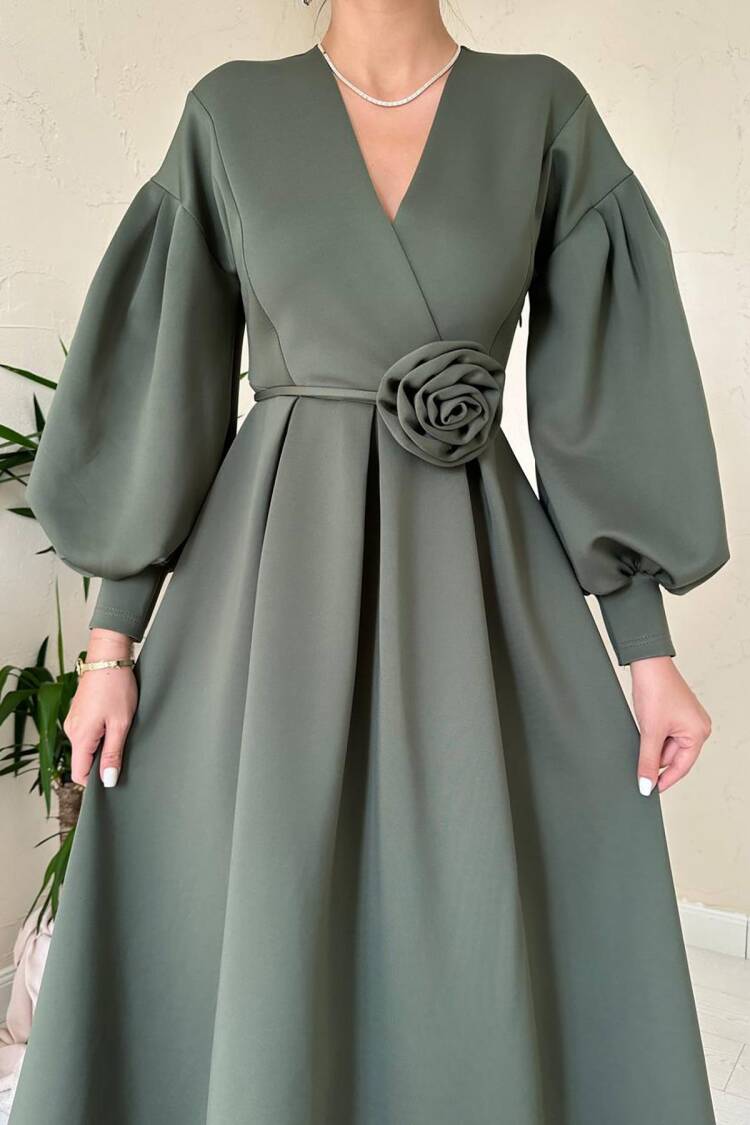 Green Modest Fit And Flare Dress