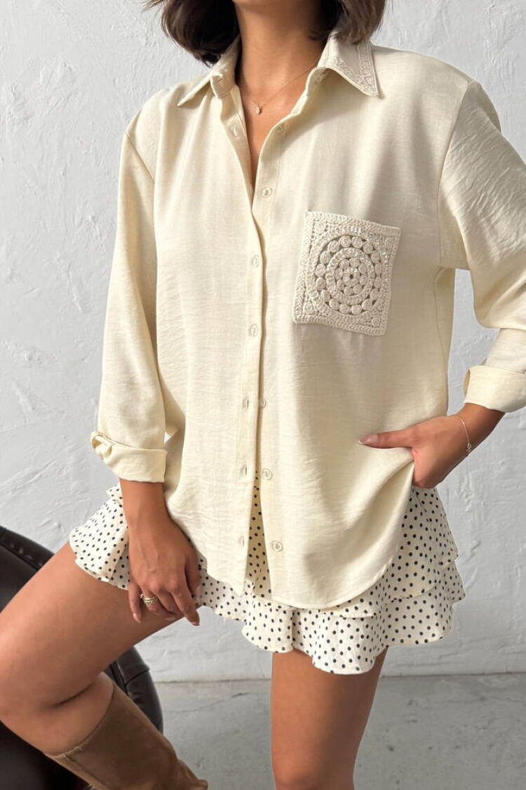 Beige Casual Boho Vintage Shirt
