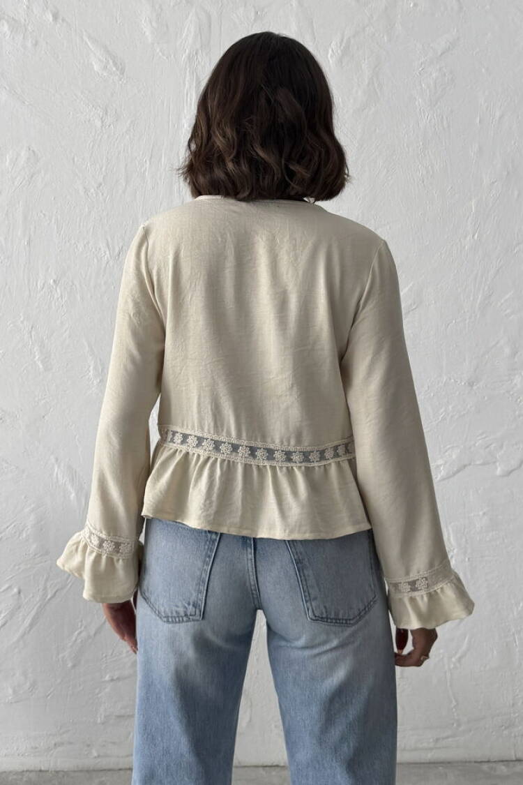 Beige Boho Ruffle Sleeve Blouse