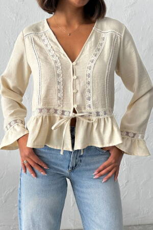 Beige Boho Ruffle Sleeve Blouse - Brand: Topshow - Women & Kids, Baby Clothes Wholesale - Globality Store