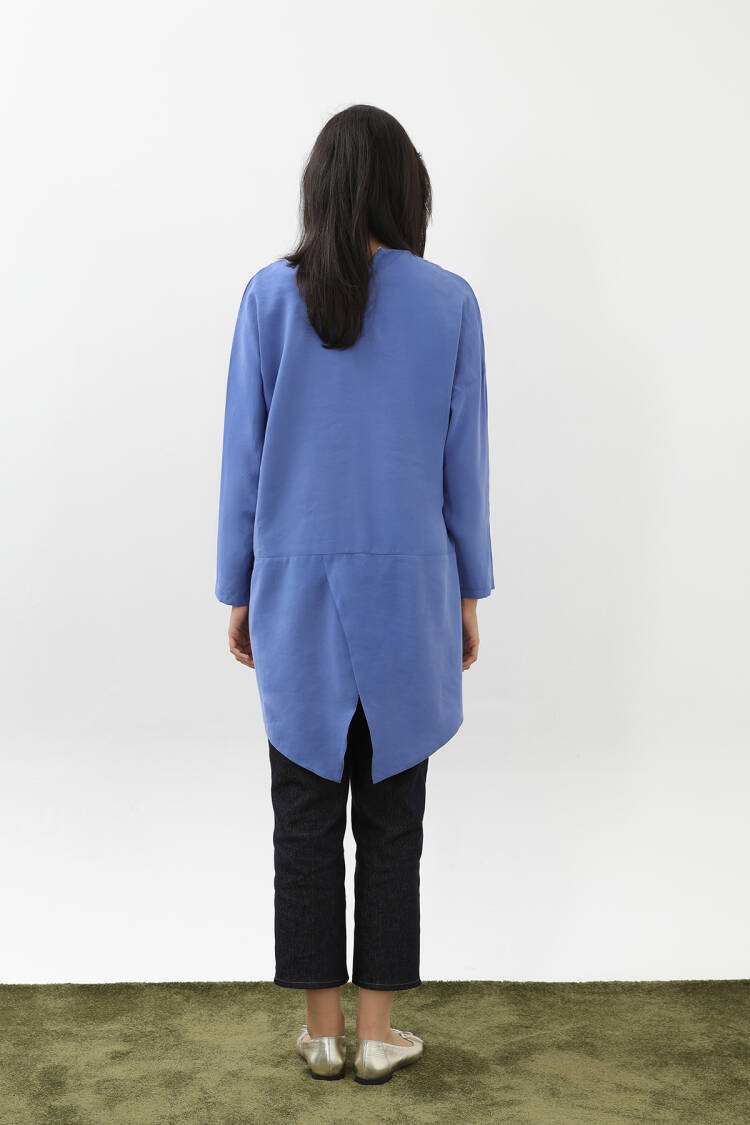 Blue Modest Plus Size Tunic With Round Neck