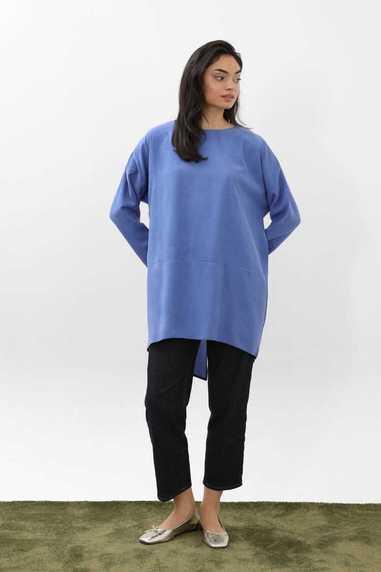 Blue Modest Plus Size Tunic With Round Neck - Brand: Puane - Women & Kids, Baby Clothes Wholesale - Globality Store