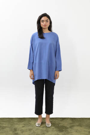 Blue Modest Plus Size Tunic With Round Neck - Brand: Puane - Women & Kids, Baby Clothes Wholesale - Globality Store