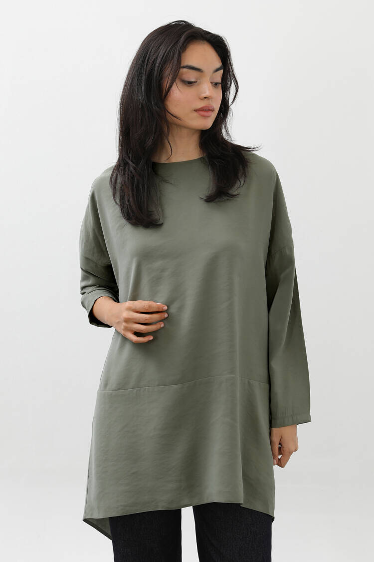Green Oversized Fit Modest Tunic With Round Neck - Brand: Puane - Women & Kids, Baby Clothes Wholesale - Globality Store