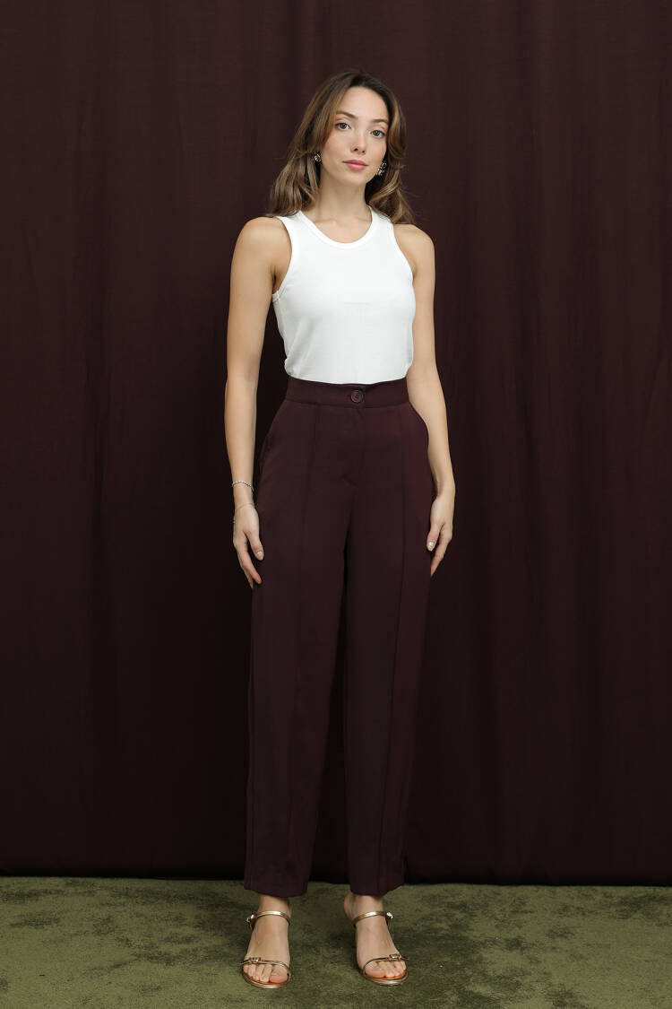 Claret Red Pants - Elegant High Waist Chinos - Brand: Puane - Women & Kids, Baby Clothes Wholesale - Globality Store