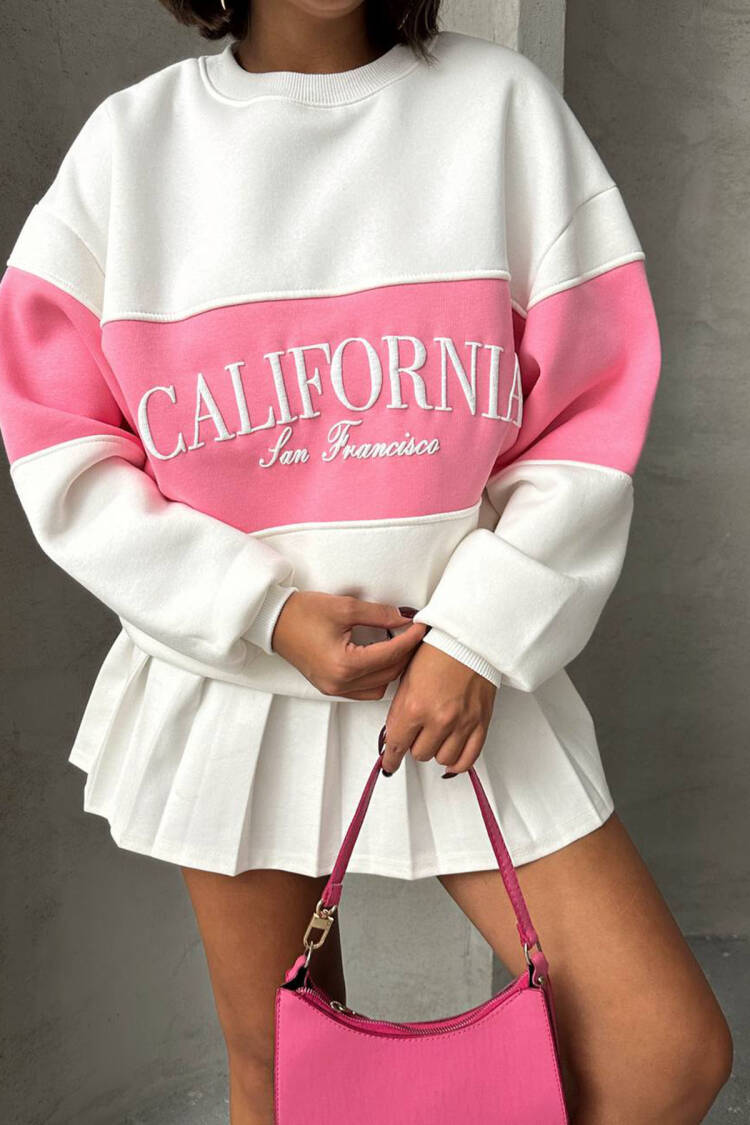 White Casual Sweatshirt With Letter Print And Color Block - Brand: Mode Roy - Women & Kids, Baby Clothes Wholesale - Globality Store