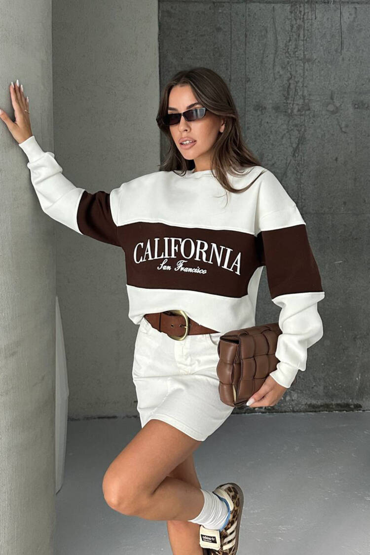 White Casual Oversized Sweatshirt With Letter Print