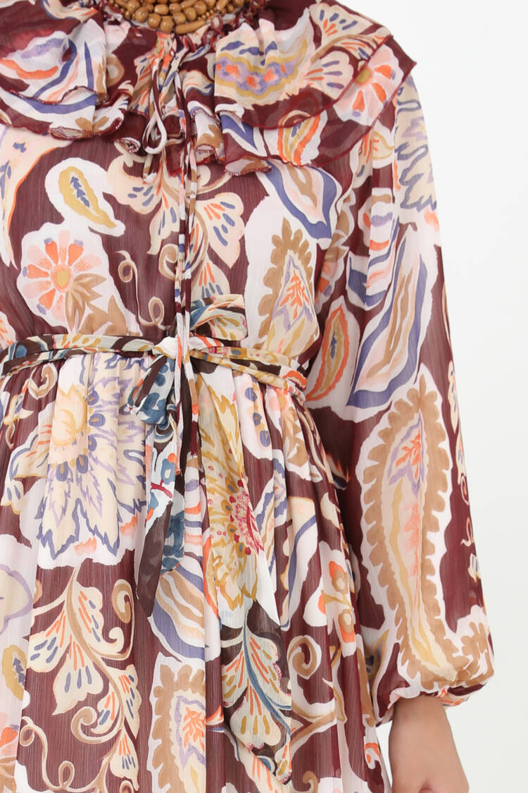 Brown Ethnic Fit And Flare Dress