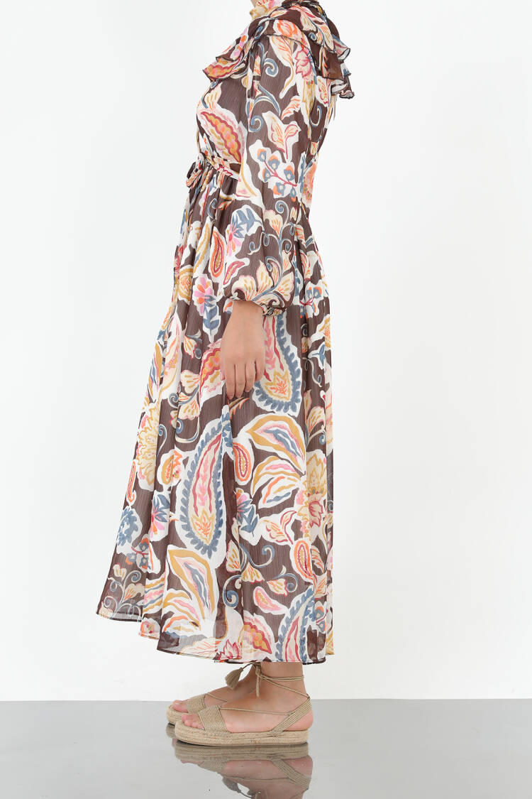 Boho A-Line Maxi Dress With High Neck
