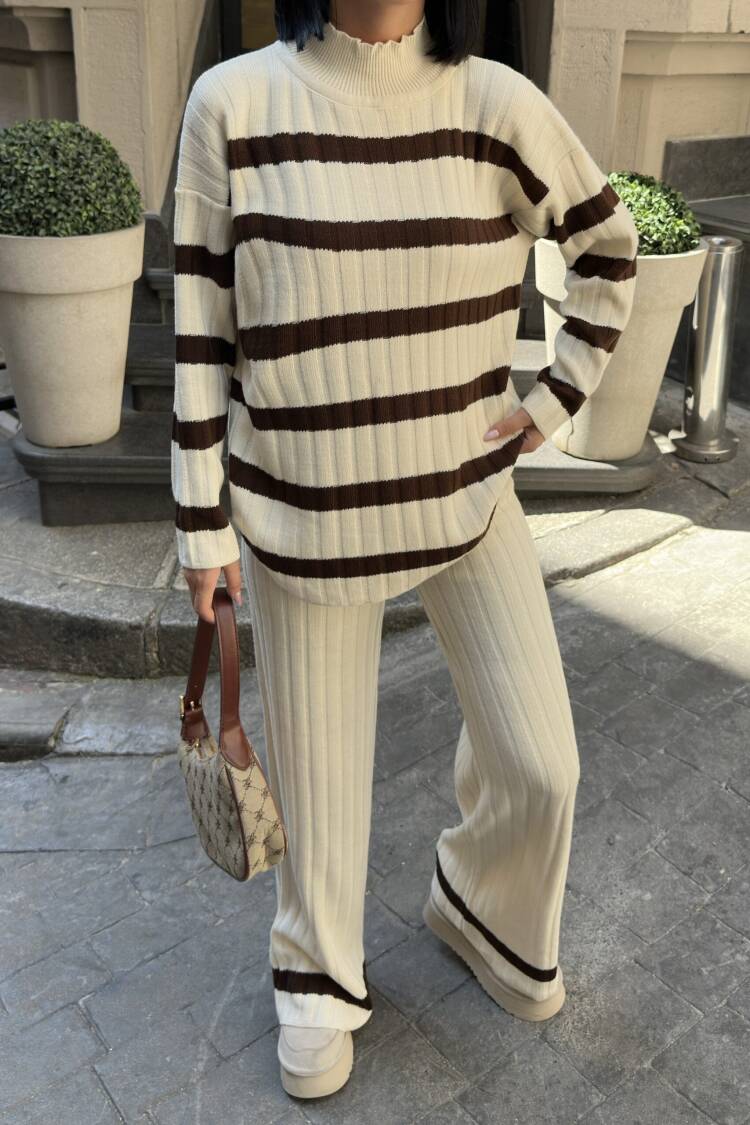 Beige Oversized Fit Suit With Palazzo Pants