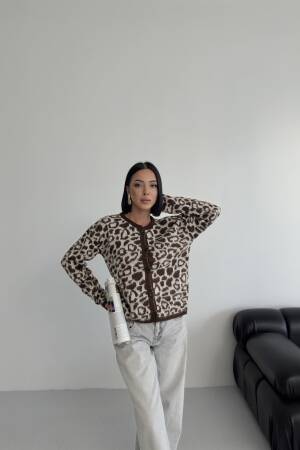 Brown Animal Print Buttoned Cardigan - Brand: My Fashion - Women & Kids, Baby Clothes Wholesale - Globality Store