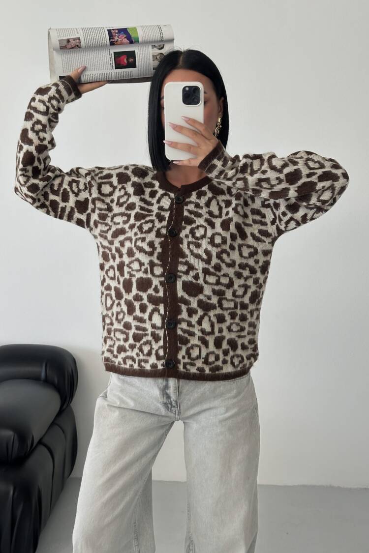 Brown Animal Print Buttoned Cardigan - Brand: My Fashion - Women & Kids, Baby Clothes Wholesale - Globality Store