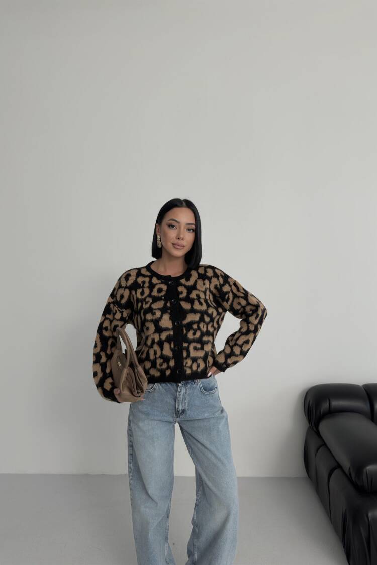 Black Animal Print Oversized Fit Cardigan