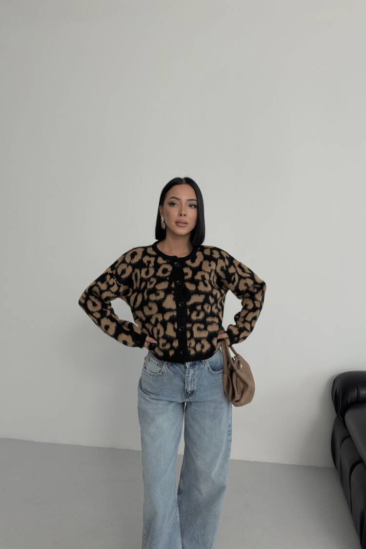 Black Animal Print Oversized Fit Cardigan