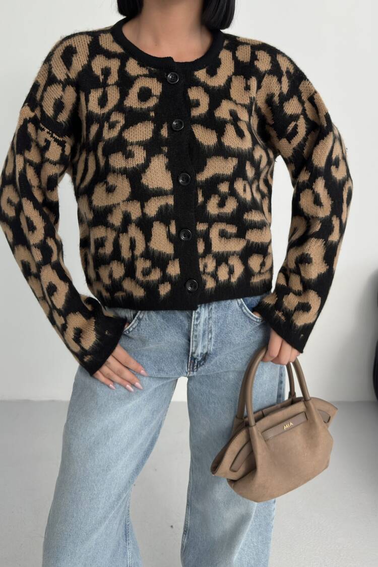Black Animal Print Oversized Fit Cardigan