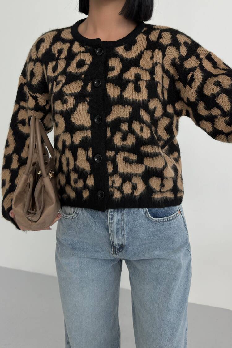 Black Animal Print Oversized Fit Cardigan