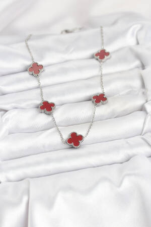 316l Steel Chain Silver Color Burgundy Color Clover Women Necklace - Brand: Ebijuteri - Women & Kids, Baby Clothes Wholesale - Globality Store