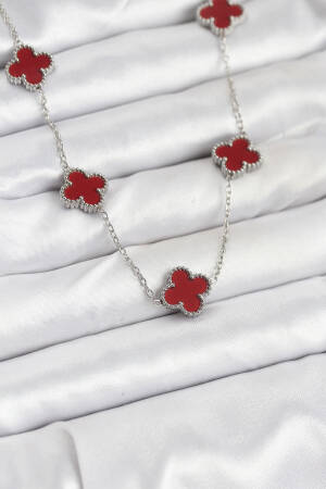 316l Steel Chain Silver Color Burgundy Color Clover Women Necklace - Brand: Ebijuteri - Women & Kids, Baby Clothes Wholesale - Globality Store