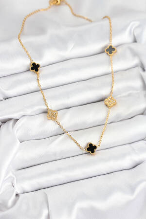 316l Steel Chain Gold Color Black And Zircon Stone Baby Boy Clover Women Necklace - Brand: Ebijuteri - Women & Kids, Baby Clothes Wholesale - Globality Store