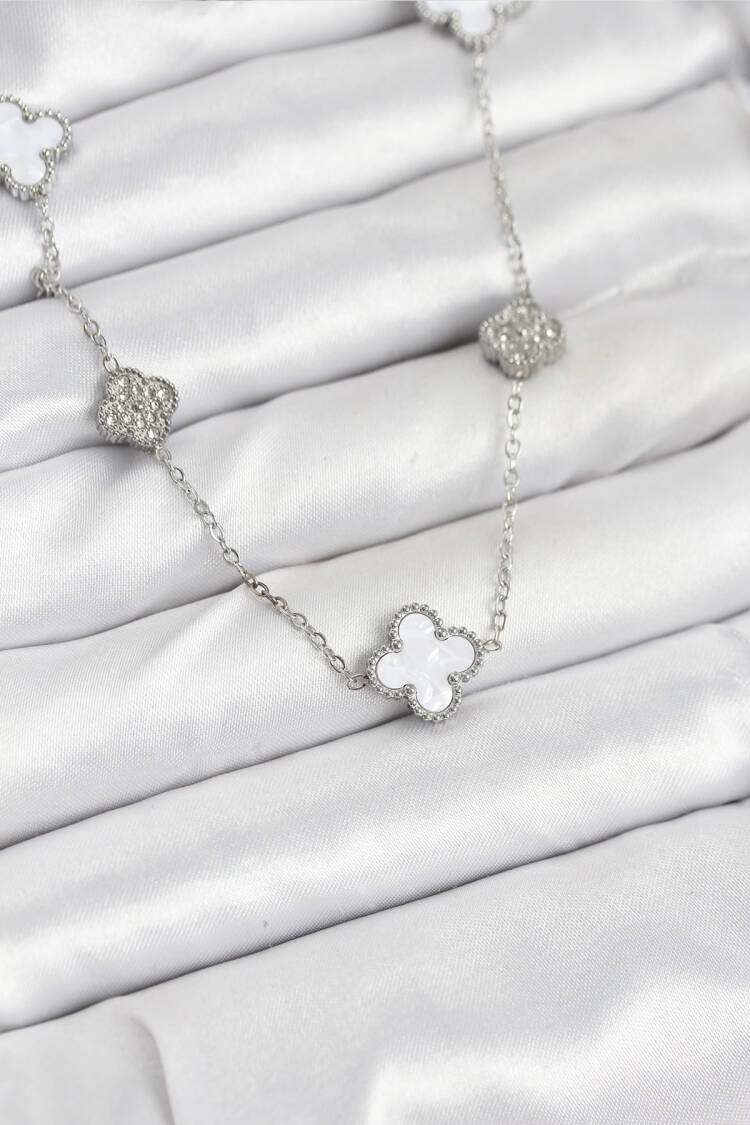 316l Steel Chain Silver Color White And Zircon Stone Clover Women Necklace - Brand: Ebijuteri - Women & Kids, Baby Clothes Wholesale - Globality Store