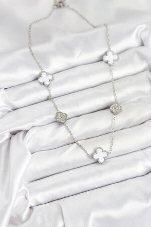 316l Steel Chain Silver Color White And Zircon Stone Clover Women Necklace - Brand: Ebijuteri - Women & Kids, Baby Clothes Wholesale - Globality Store