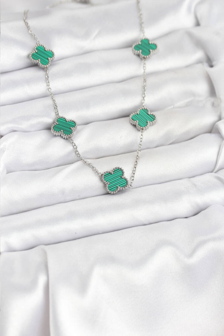 316l Steel Chain Silver Color Green Clover Women Necklace