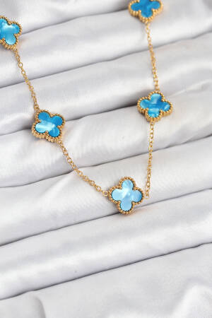 316l Steel Chain Gold Ice Blue Color Clover Necklace - Brand: Ebijuteri - Women & Kids, Baby Clothes Wholesale - Globality Store