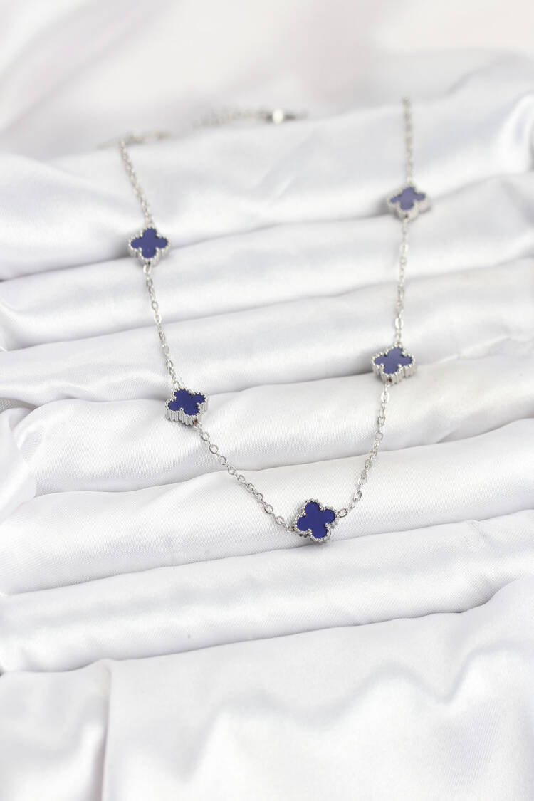 316l Steel Chain Silver Color Navy Blue Baby Boy Clover Women Necklace