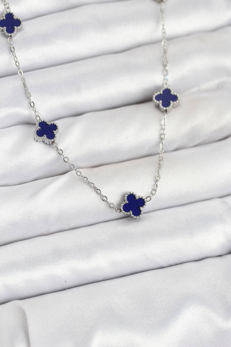 316l Steel Chain Silver Color Navy Blue Baby Boy Clover Women Necklace - Brand: Ebijuteri - Women & Kids, Baby Clothes Wholesale - Globality Store