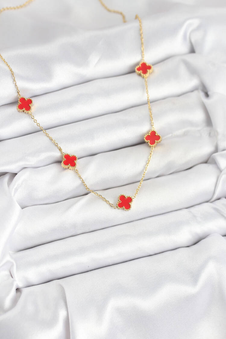 316l Steel Chain Gold Color Red Baby Boy Clover Women Necklace