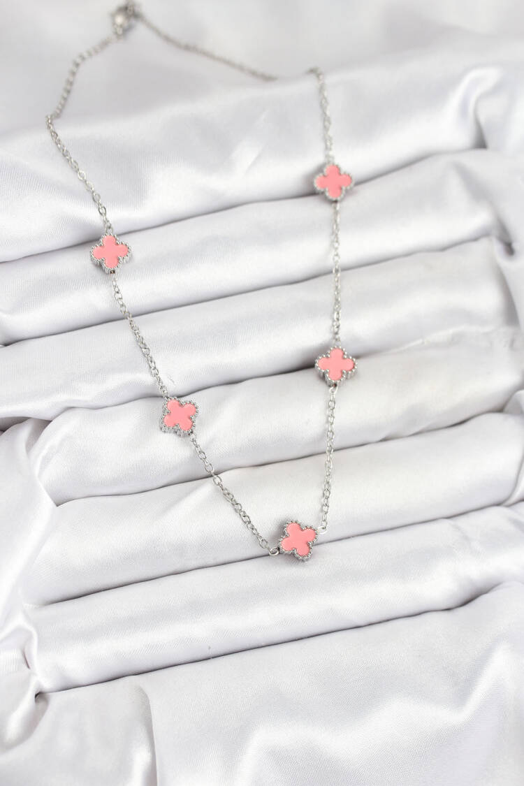 316l Steel Chain Silver Color Pink Baby Boy Clover Women Necklace