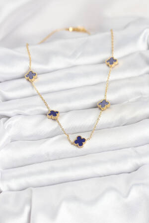 316l Steel Chain Gold Color Navy Blue Baby Boy Clover Women Necklace - Brand: Ebijuteri - Women & Kids, Baby Clothes Wholesale - Globality Store