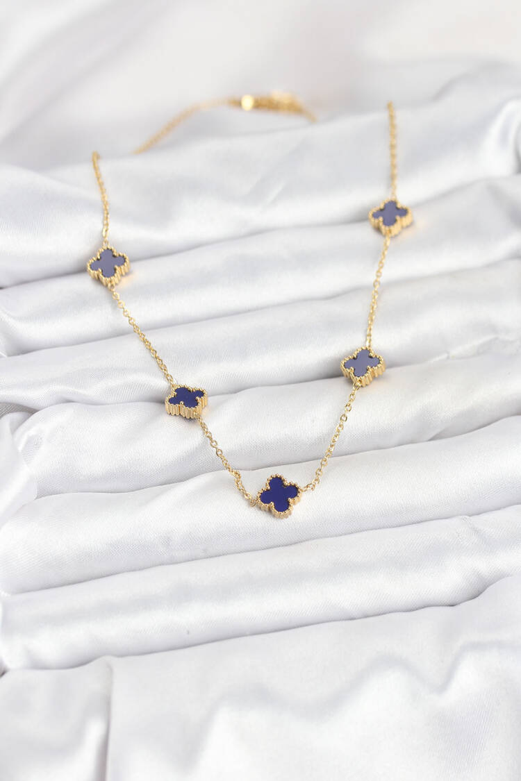 316l Steel Chain Gold Color Navy Blue Baby Boy Clover Women Necklace