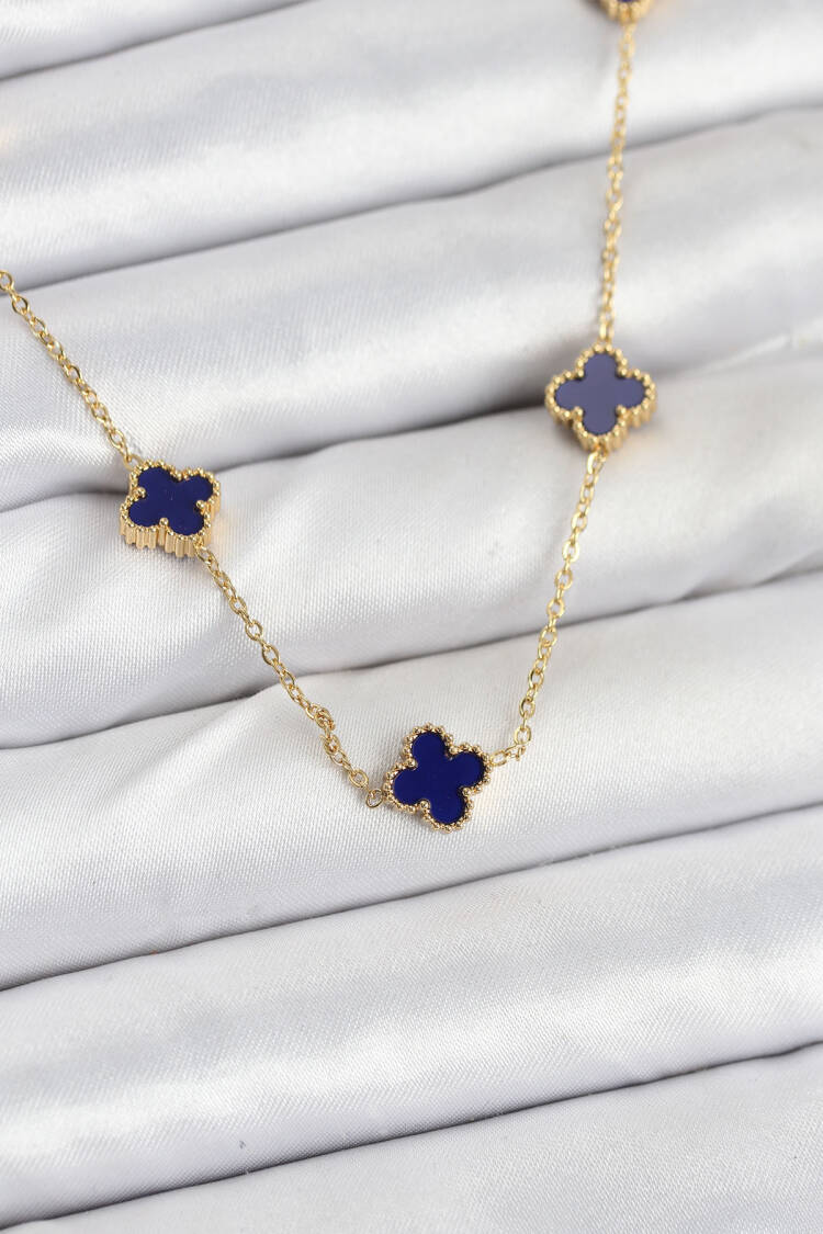 316l Steel Chain Gold Color Navy Blue Baby Boy Clover Women Necklace - Brand: Ebijuteri - Women & Kids, Baby Clothes Wholesale - Globality Store