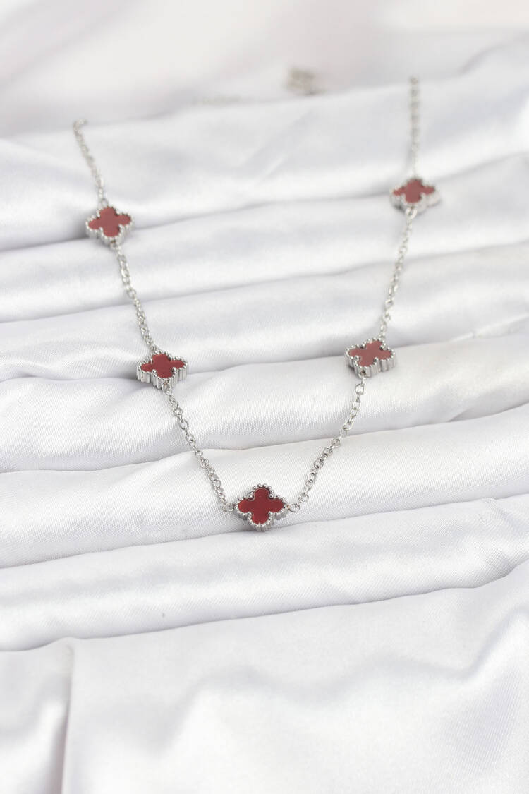 316l Steel Chain Silver Color Burgundy Baby Boy Clover Women Necklace