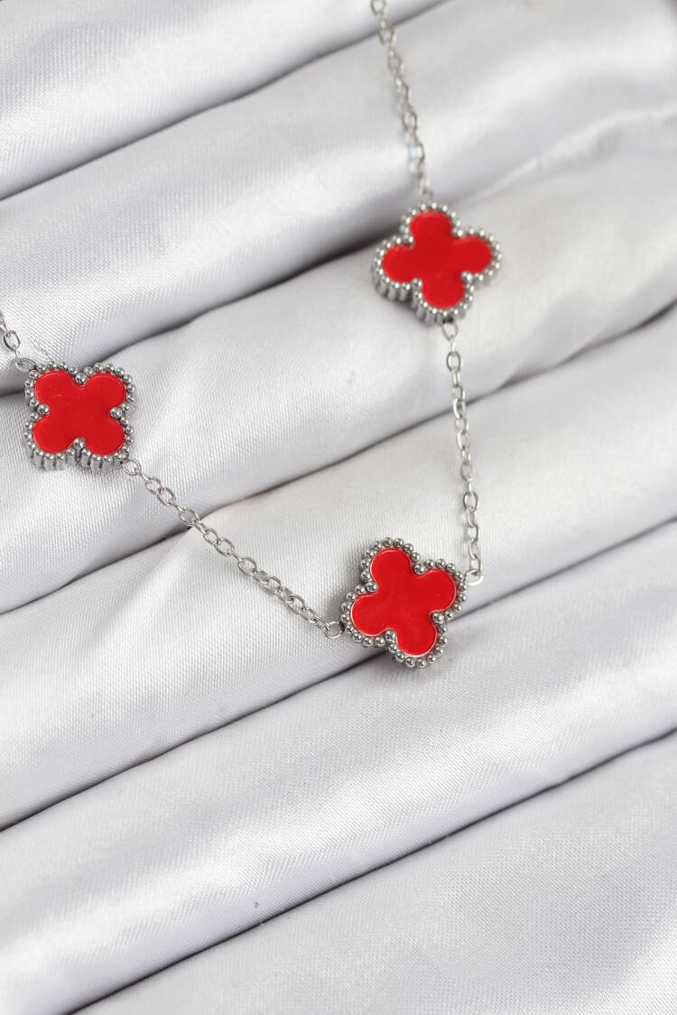 316l Steel Chain Silver Red Color Clover Women Necklace - Brand: Ebijuteri - Women & Kids, Baby Clothes Wholesale - Globality Store