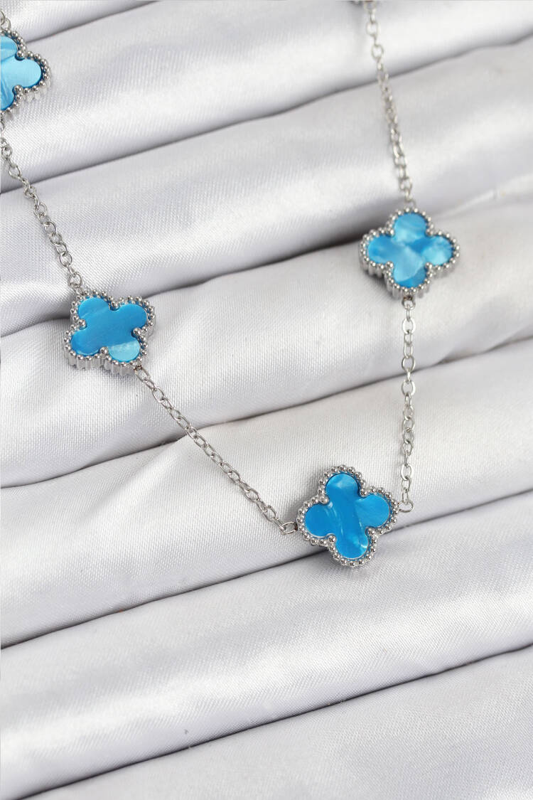 316l Steel Chain Silver Ice Blue Color Clover Women Necklace - Brand: Ebijuteri - Women & Kids, Baby Clothes Wholesale - Globality Store