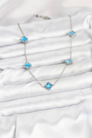 316l Steel Chain Silver Color Ice Blue Baby Boy Clover Women Necklace - Brand: Ebijuteri - Women & Kids, Baby Clothes Wholesale - Globality Store