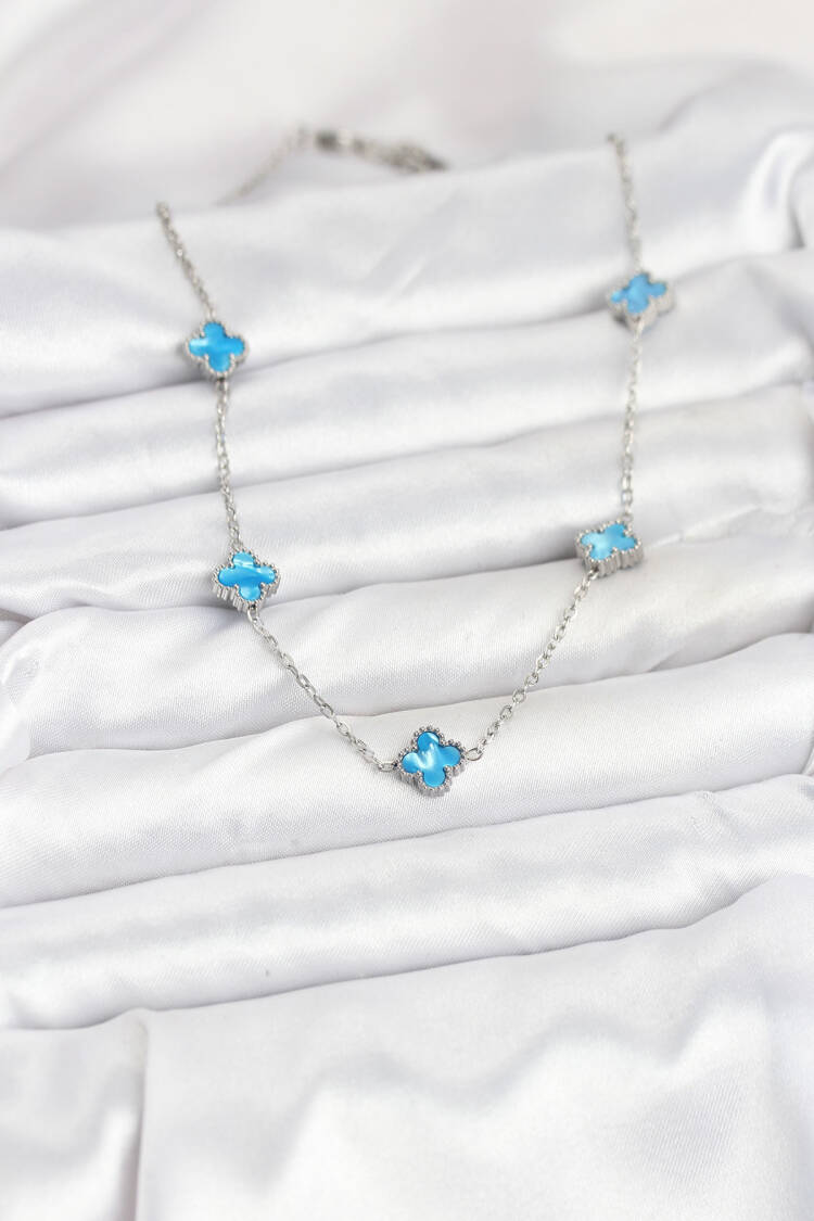 316l Steel Chain Silver Color Ice Blue Baby Boy Clover Women Necklace