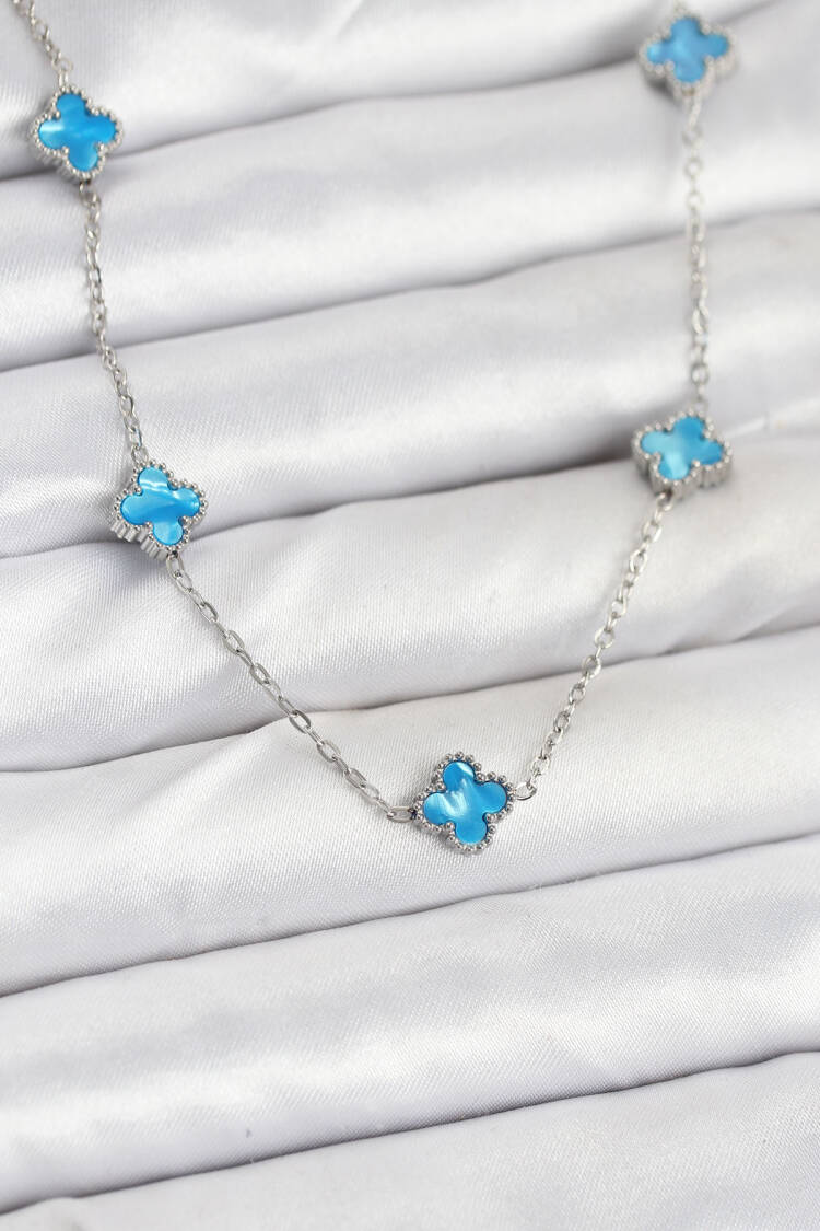 316l Steel Chain Silver Color Ice Blue Baby Boy Clover Women Necklace - Brand: Ebijuteri - Women & Kids, Baby Clothes Wholesale - Globality Store