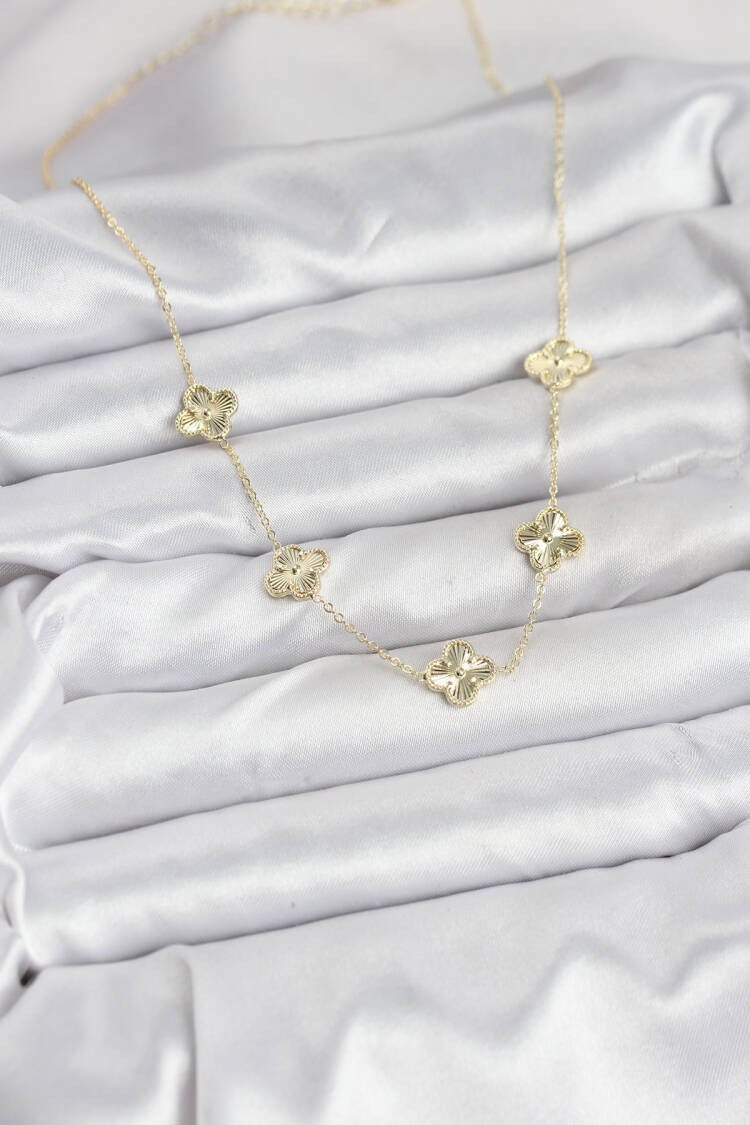 Brass Gold Color Clover Women Necklace