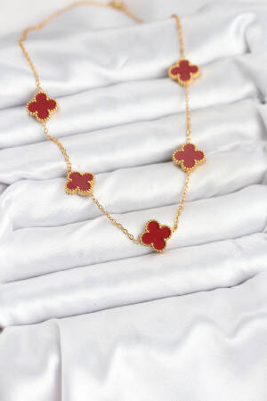 316l Steel Gold Color Chain Burgundy Clover Women Necklace - Brand: Ebijuteri - Women & Kids, Baby Clothes Wholesale - Globality Store