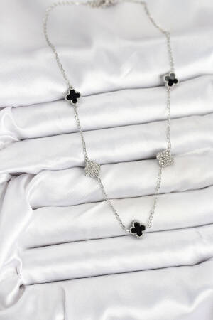 316l Steel Chain Silver Color Black And Zircon Stone Baby Boy Clover Women Necklace - Brand: Ebijuteri - Women & Kids, Baby Clothes Wholesale - Globality Store