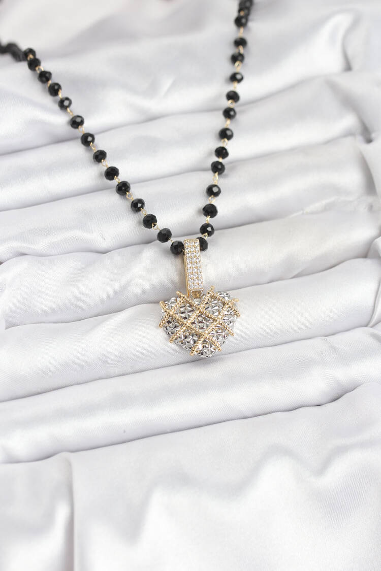 316l Steel Chain Crystal Beaded Heart Women Necklace