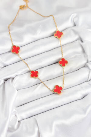 316l Steel Chain Gold Red Color Clover Women Necklace - Brand: Ebijuteri - Women & Kids, Baby Clothes Wholesale - Globality Store