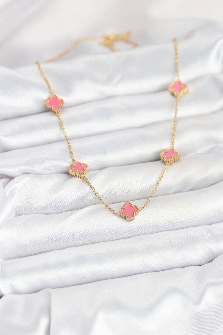 316l Steel Chain Gold Color Pink Baby Boy Clover Women Necklace