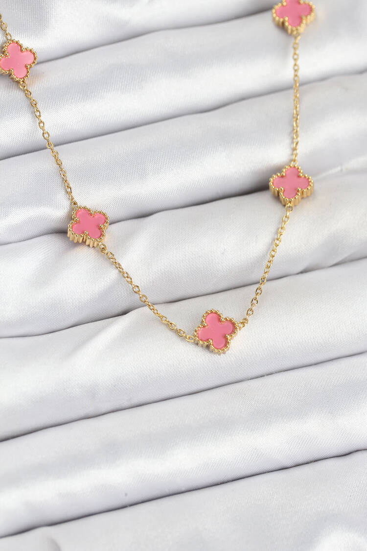 316l Steel Chain Gold Color Pink Baby Boy Clover Women Necklace - Brand: Ebijuteri - Women & Kids, Baby Clothes Wholesale - Globality Store
