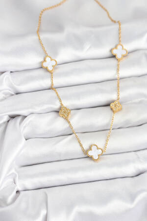 316l Steel Chain Gold Color White And Zircon Stone Clover Women Necklace - Brand: Ebijuteri - Women & Kids, Baby Clothes Wholesale - Globality Store