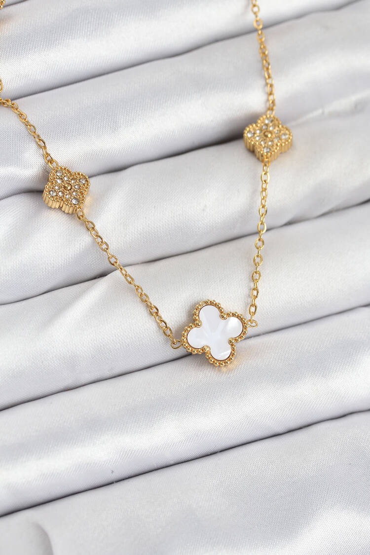 316l Steel Chain Gold Color White And Zircon Stone Clover Women Necklace - Brand: Ebijuteri - Women & Kids, Baby Clothes Wholesale - Globality Store